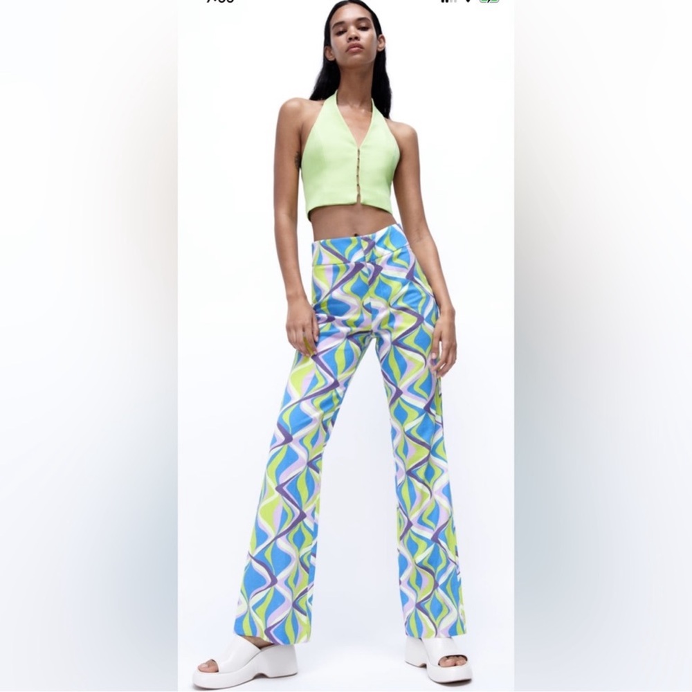 Zara Multicolor Geometric Flare Leg Pants Small